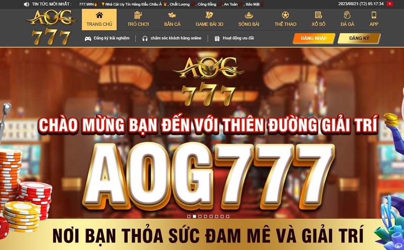 Giao diện chính thức của AOG777.com