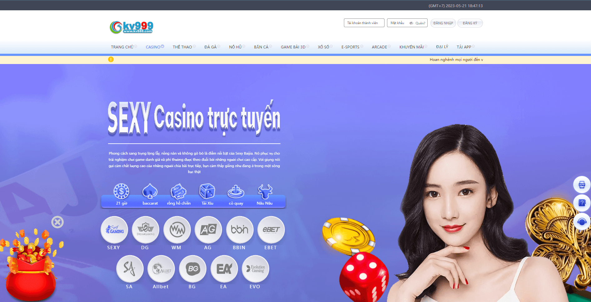 Casino online tại Kv888 được đầu tư chân thực sống động